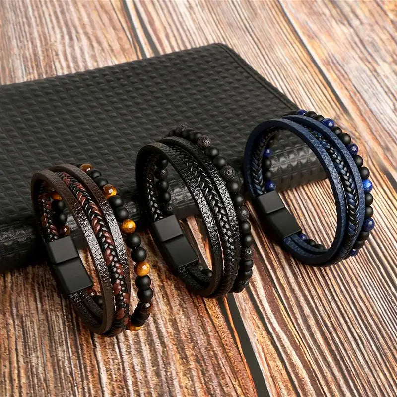 Pulseira de couro de alta qualidade para homens Moda clássica Olho de tigre, Estilo Punk Jiayiqi